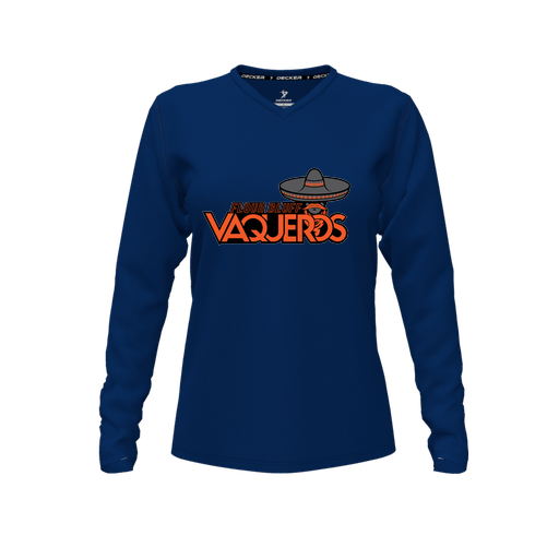 [CUS-DFW-TEES-CMF-VNK-LSL-NVY-FYXS-LOGO1] Comfort T-Shirt (Female Youth XS, Navy, V Neck, Logo 1, Long Sleeve)
