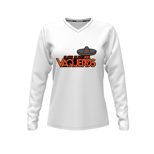 [CUS-DFW-TEES-PER-VNK-LSL-WHT-FYXS-LOGO1] Performance T-Shirt (Female Youth XS, White, V Neck, Logo 1, Long Sleeve)
