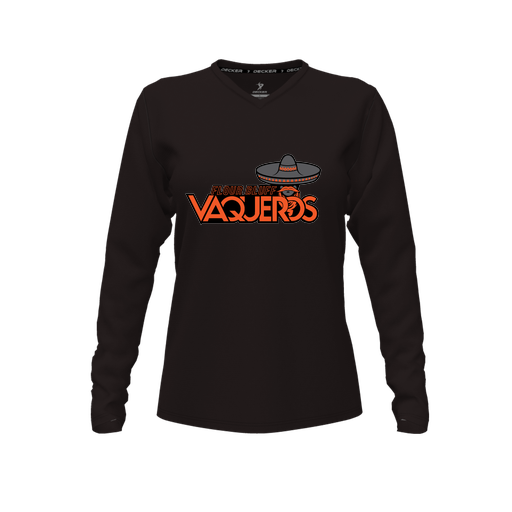 [CUS-DFW-TEES-PER-VNK-LSL-BLK-FYXS-LOGO1] Performance T-Shirt (Female Youth XS, Black, V Neck, Logo 1, Long Sleeve)
