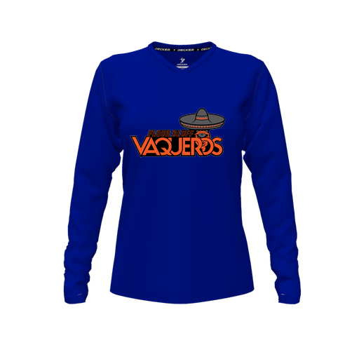 [CUS-DFW-TEES-PER-VNK-LSL-RYL-FYXS-LOGO1] Performance T-Shirt (Female Youth XS, Royal, V Neck, Logo 1, Long Sleeve)