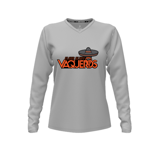 [FTLVPTGY-FYXS-LOGO1] Decker Performance T-Shirt (Female Youth XS, Gray, V Neck, Logo 1, Long Sleeve)